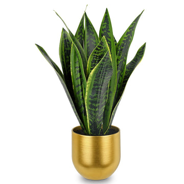 Fake Plants 17" Artificial Snake Plant Faux Plants in Gold Pot Tropical Sansevieria Silk Plant Fake Potted Plants