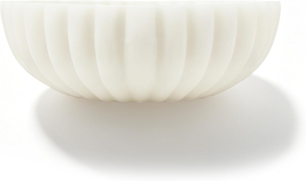 White Maeble Style Decorative Bowl, Entryway Console Centerpiece | Coffee Table Mantel Bookshelf Decor, 10" Scalloped