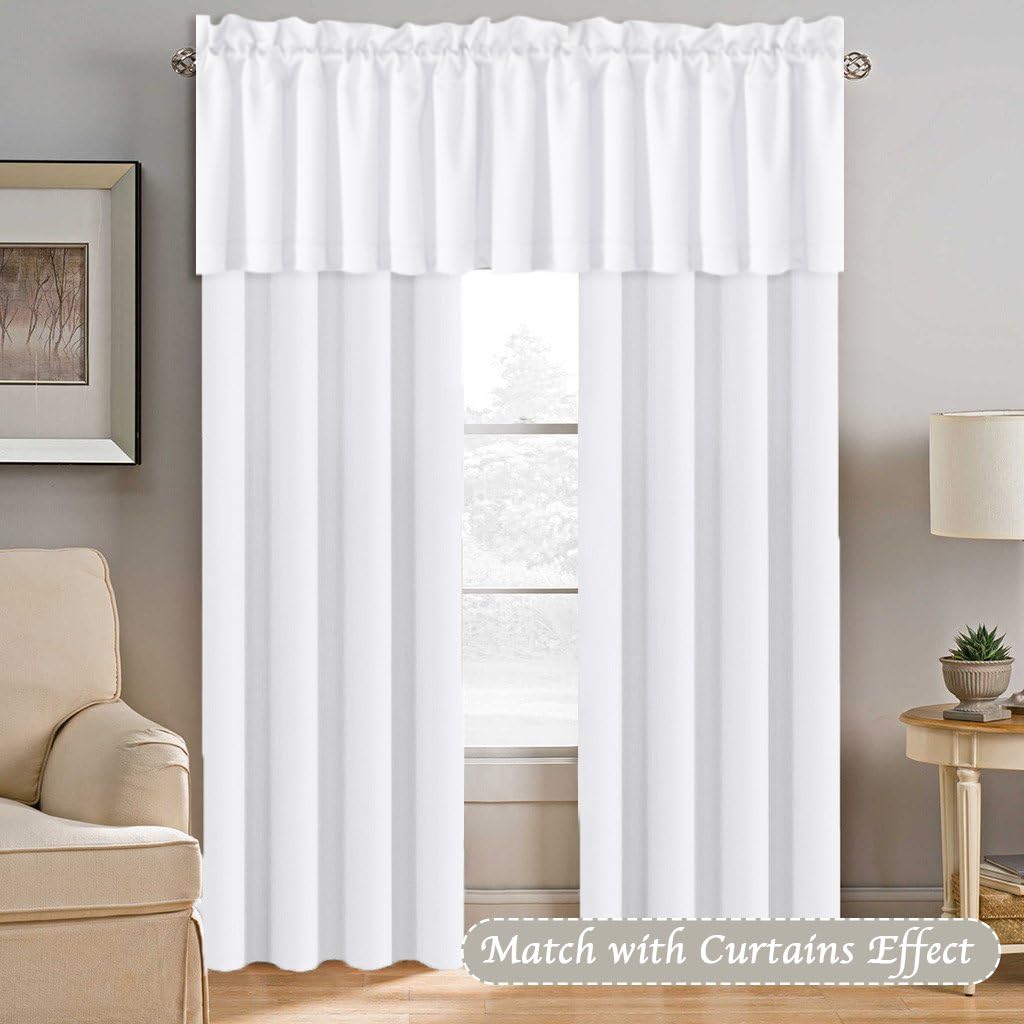 2 Panels White Valance for Windows, Natural Blackout Curtains Valances for Small Windows/Living Room/Bedroom/Bathroom