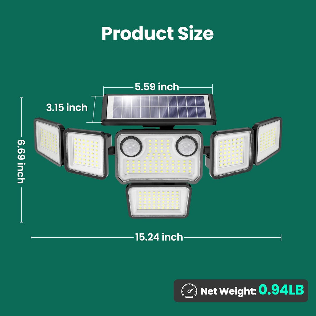 Solar Lights Outdoor, 6000LM 310 LEDs Dual Motion Sensor Solar Flood Lights 6 Heads Security Wall Lights, IP65