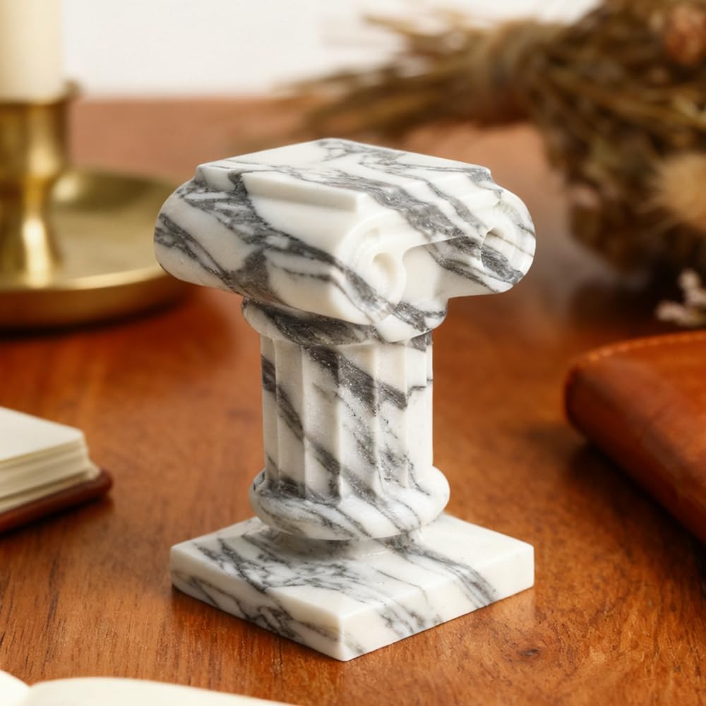 Marble Roman Pillar Statues Small Sculpture Decor for Coffe Table, Decorative Pillar Bedroom Bookshelf Display, Mini