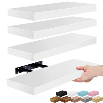 16 Inch Floating Shelves for Wall (4 Pack, White)
