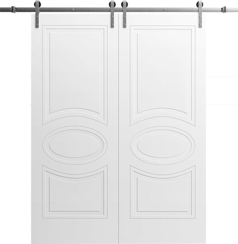 Modern Double Barn Door/Mela 7001 / 13FT Rail Track Set/Solid Panel Interior Doors-48" x 96" (2 * 24