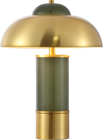 SAFAVIEH Lighting Collection Drea 16-inch Green/Brass Glass/Metal Table Lamp (LED Bulb Included)