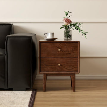 100% Solid Wood Nightstand, Walnut Nightstand with 2 Drawers, Mid Century Modern Night Stand, Oak Nightstands, Wooden