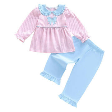 Girls Fall Outfits Strip Long Sleeve Top Solid Pants Casual Clothes Smocked Outfit Toddler Baby Outfits (Pink, )