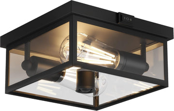 Outdoor Ceiling Light with Motion Sensor 12'', Flush Mount Porch Light, Exterior Light Fixture with Clear Glass