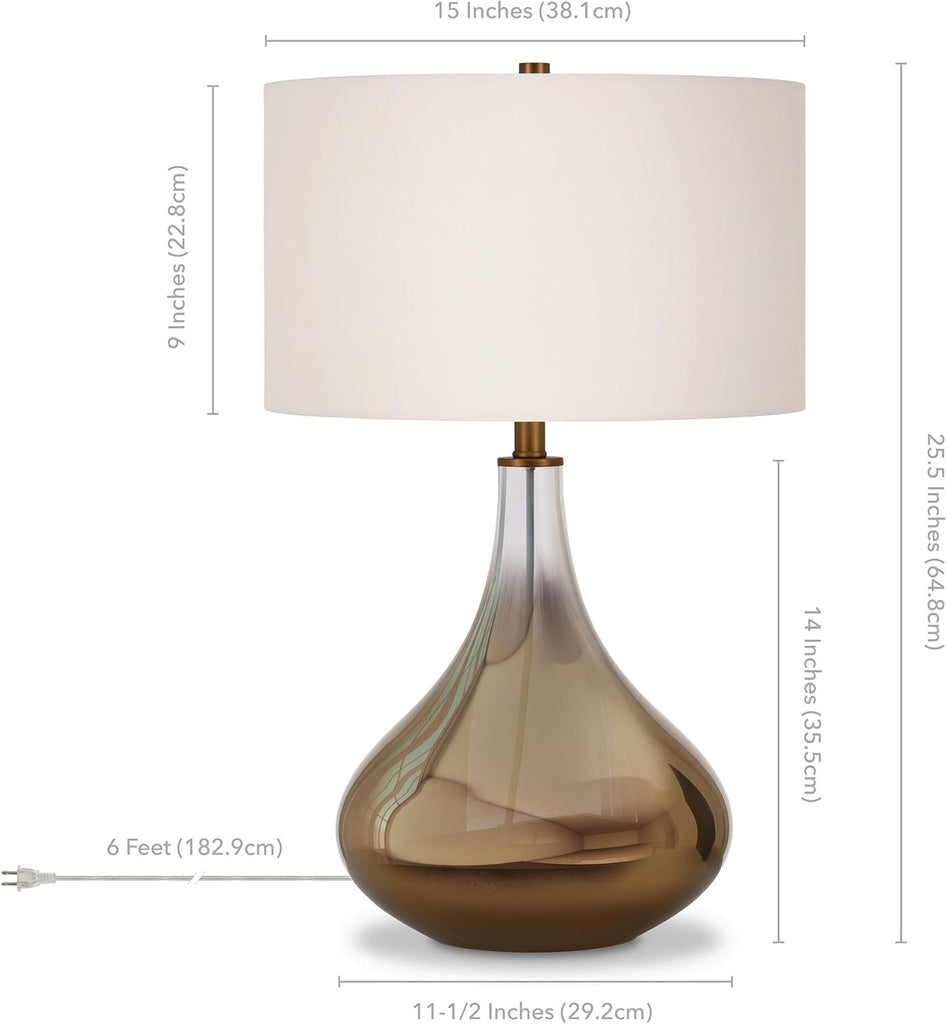 25" Modern 1-Light Table Lamp with White Fabric Drum Shade, or Office, Chromed Brass