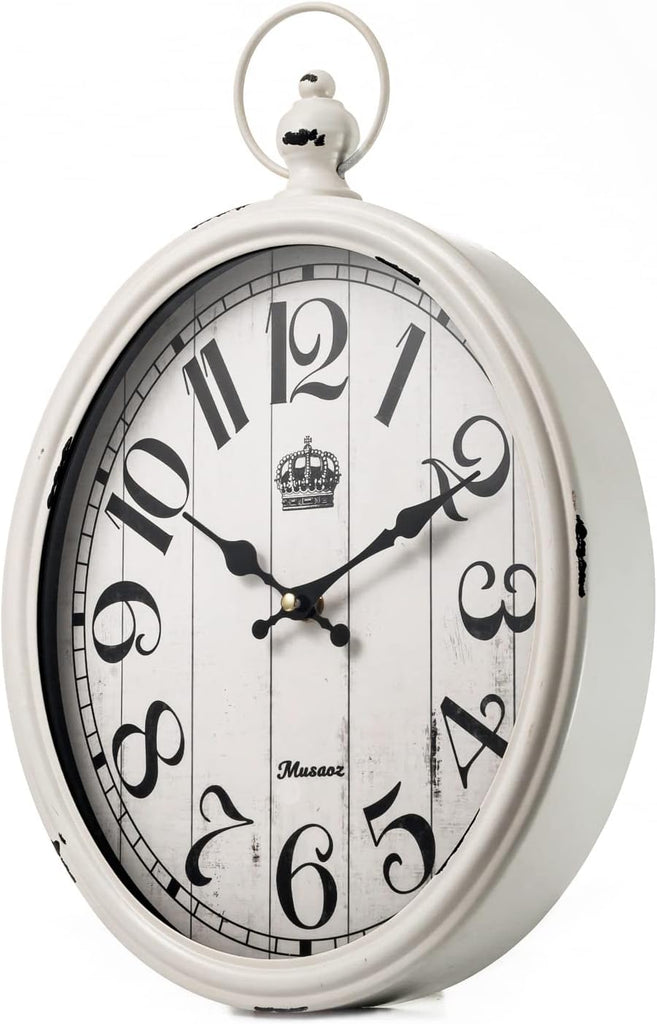 Oval Wall Clock Metal 16 inch Large Battery Operated Retro Wall Clock Old-Fashioned Antique Design Rustic Vintage