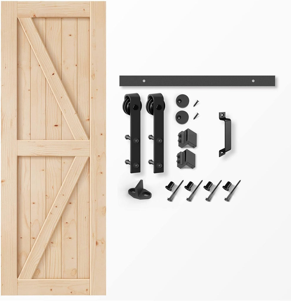 32in x 84in Sliding Barn Door with 5.5FT Barn Door Hardware Kit & Handle Included,DIY Assemblely,Eas