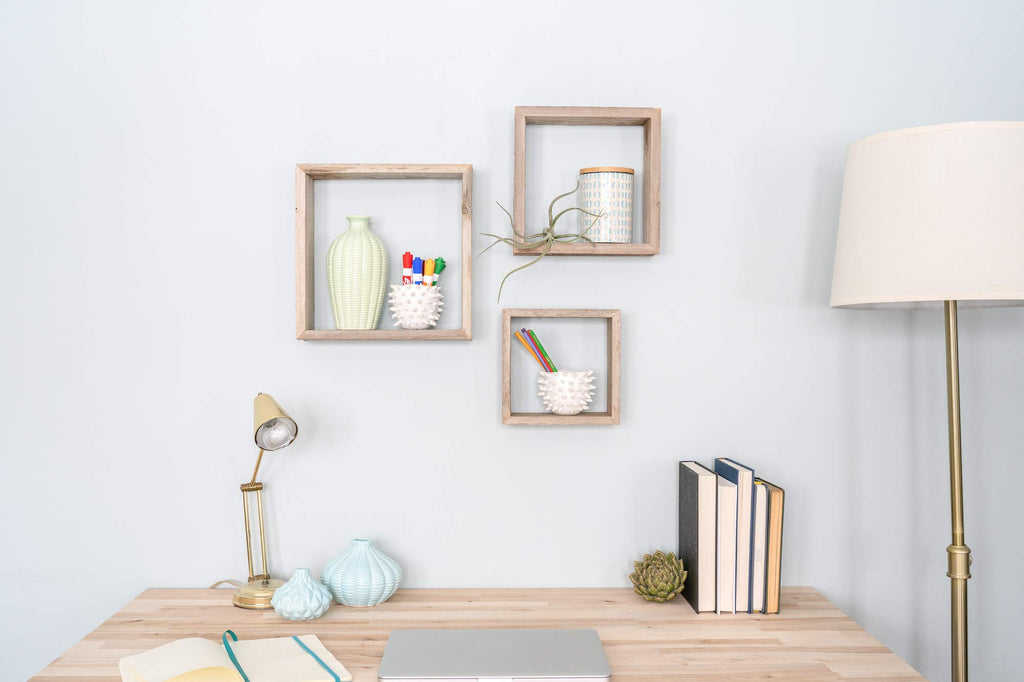 Rustic Shelves, Square Floating Wood Box, Home Decor, Set