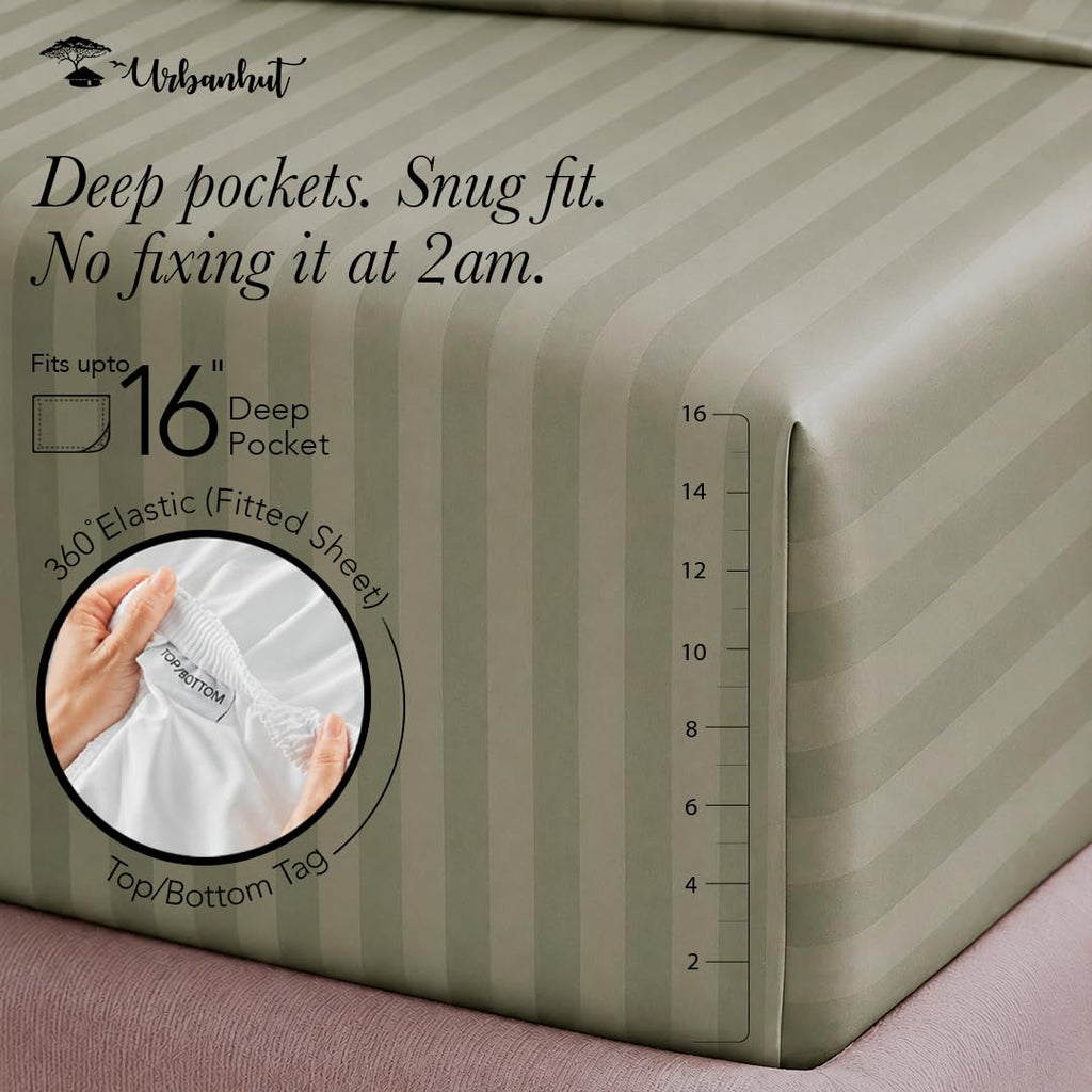 100% Cotton 600 Thread Count Damask Queen Size Sheets - Sage