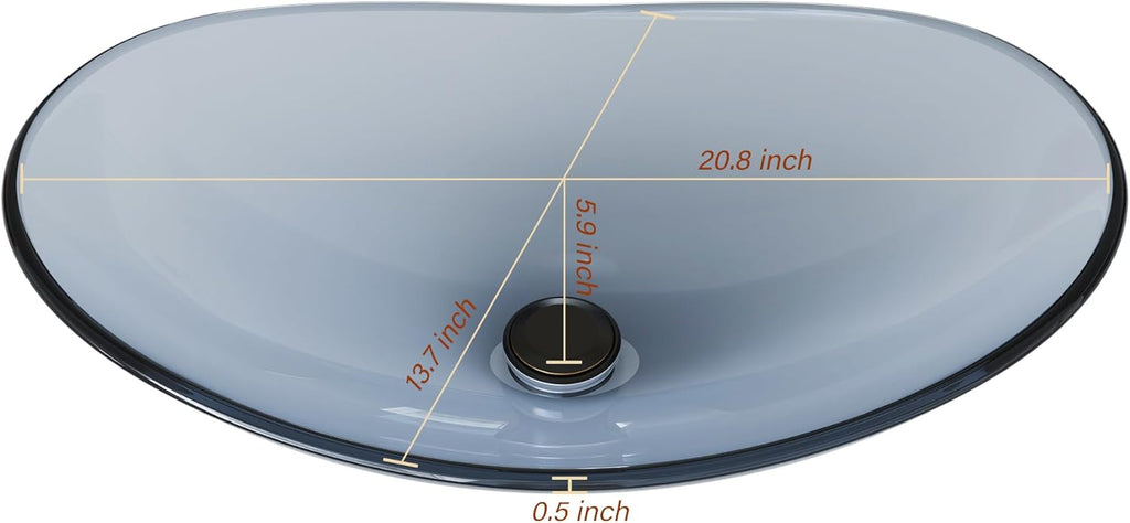 Vessel Sink Bathroom Sinks Tempered Glass Art Basin 20.8"x13.7" Oval Bowl Above Counter with Faucet and Pop-Up Drain