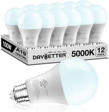 LED Light Bulbs, A19 5000K Daylight Light Bulbs 100 Watt Equivalent, 1500LM Bright White Light Bulbs, E26 Standard (12 Pack)