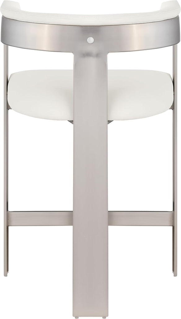 738Cream-C Romeo Collection Modern | Contemporary Counter Stool with Soft Cream Vegan Leather, Brushed Chrome Metal
