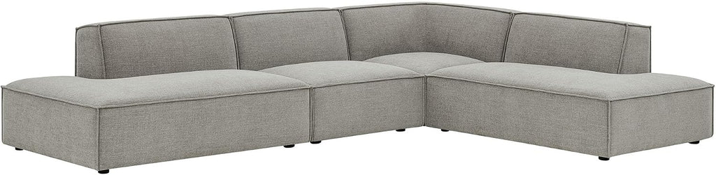 Restore Performance Fabric Upholstered 4-Piece Modular L-Shaped Armless Sectional Sofa in Pewter - Low Profile Couch