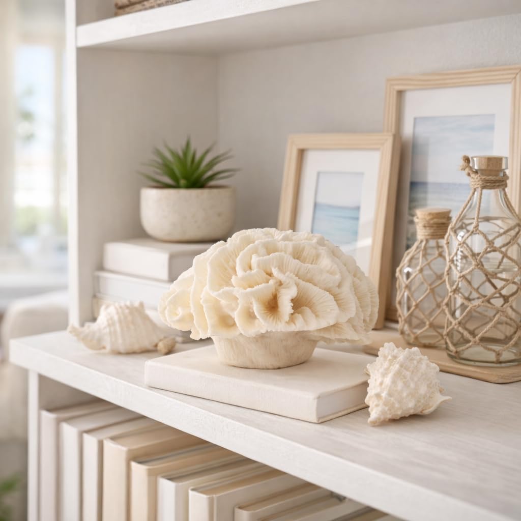 Polyresin Coral Figurine Sculpture - Decorative Accent for Shelf or Table, Coastal-Inspired Design - Accent Piece for