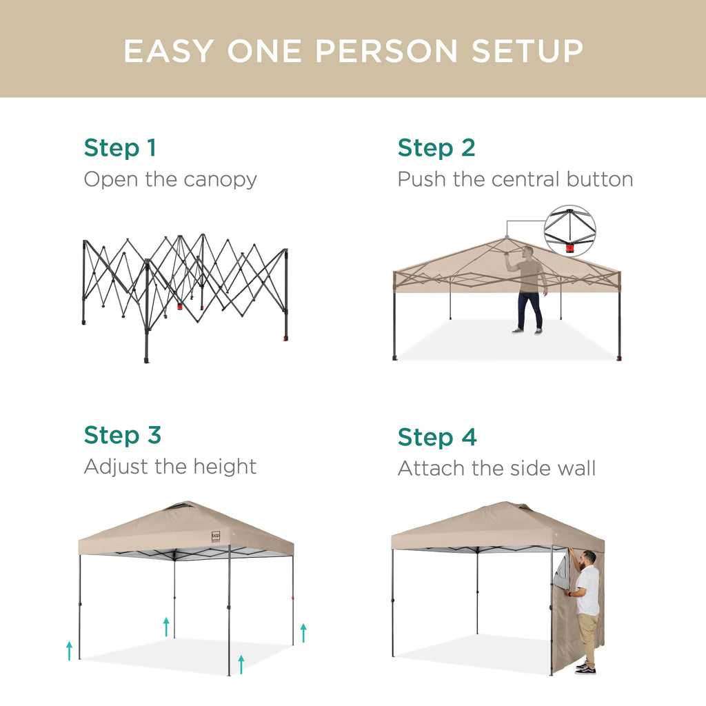 10x10 Pop Up Canopy Tent with Sidewall, Sand