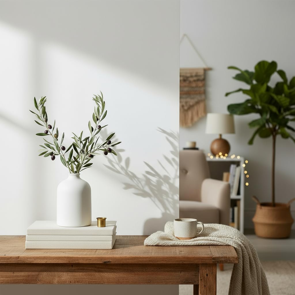 White Ceramic Vase - 7 Inch Tall - Large, Minimalist Modern Home Decor, Decorative Object - Centerpiece
