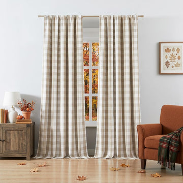 Beige White Buffalo Plaid Blackout Curtains 84 Inch