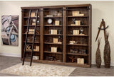 Avondale 120" W Contemporary Wood Bookcase Wall with Ladder Storage Organizer Display, 5 Adjustable Shelves
