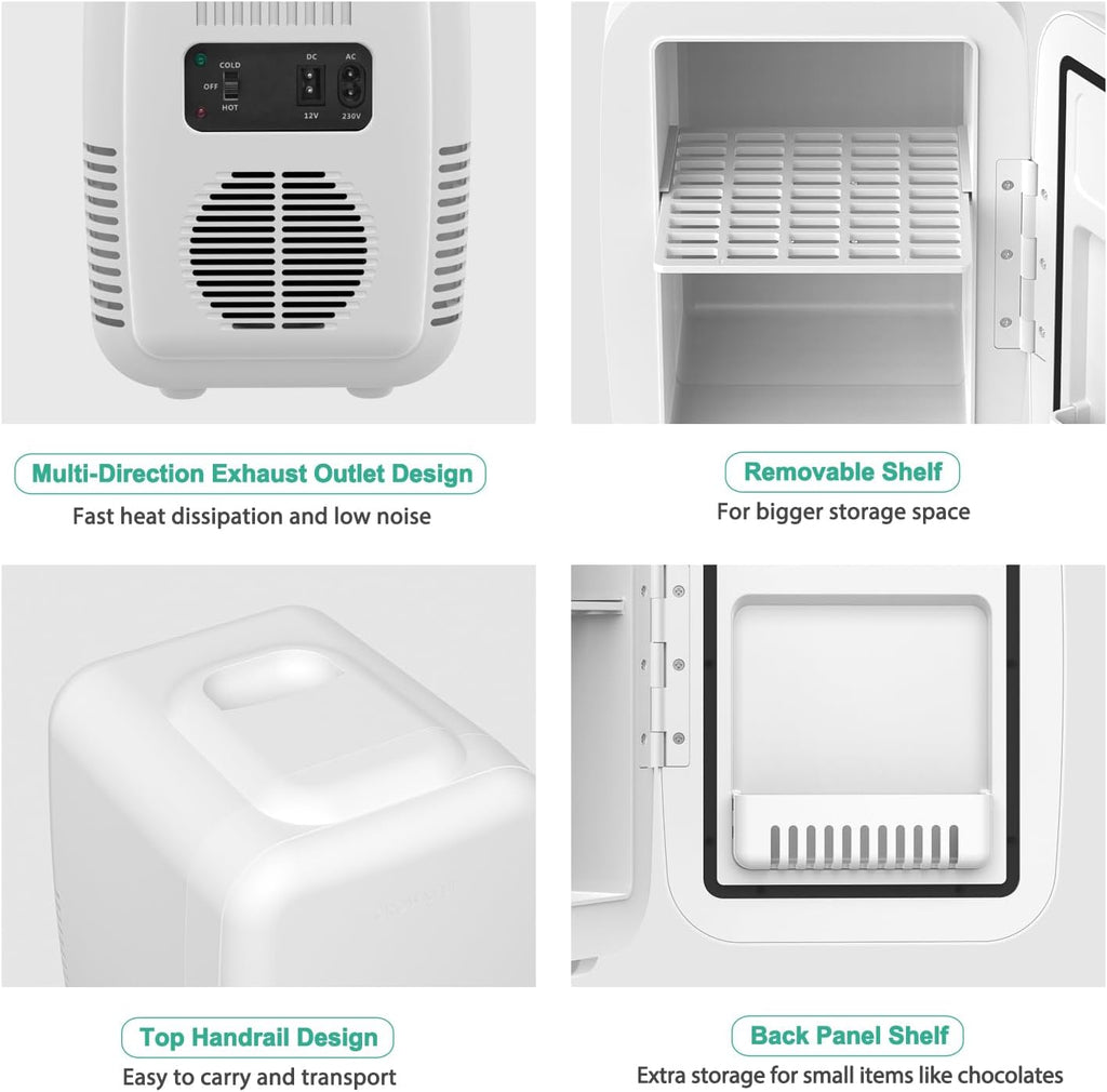 Mini Fridge, 4 Liter/6 Can Portable Cooler and Warmer Personal Refrigerator for Skin Care, Cosmetics, Beverage