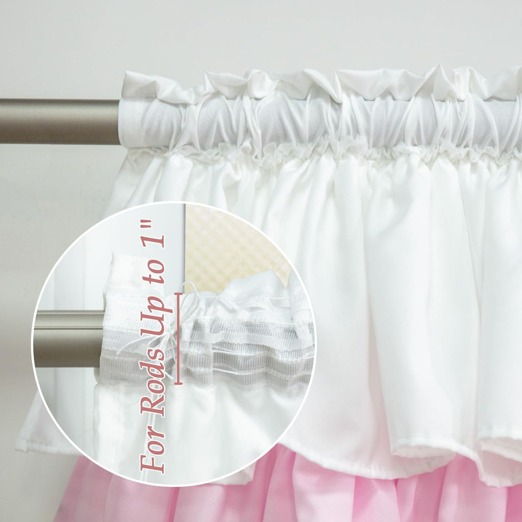 Ruffled Valance Farmhouse for Small Window White Pink Ombre 1PC