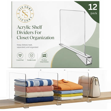 12 Pack Clear Shelf Dividers & Purse Organizer for Closet, Small Closet Organizers and Storage, Perfect for Sweaters