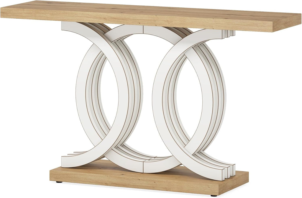 55 in Console Table with Geometric Base, Modern Hallway Table, Wooden Entryway Table, Foyer Sofa Table, Unique Long