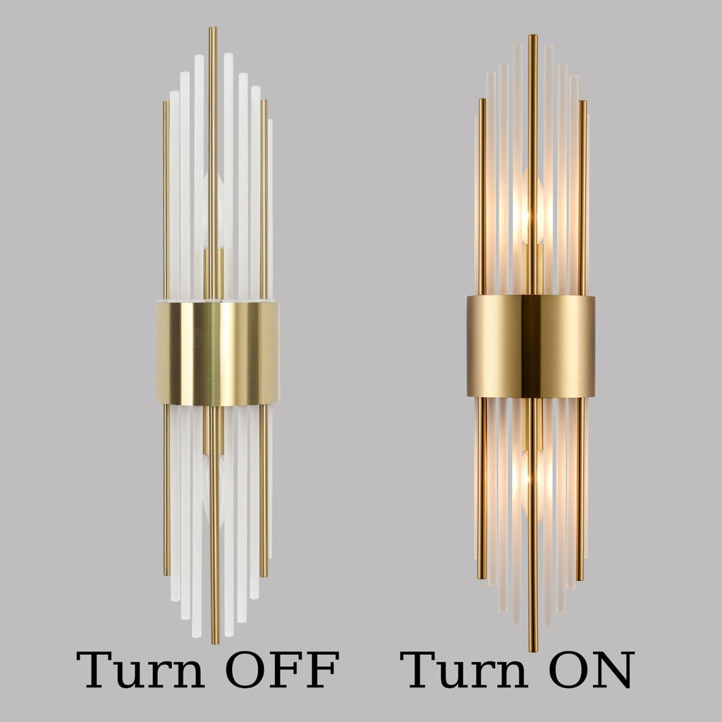 2-Light Modern Crystal Wall Sconces Titanium Gold Vanity Wall Light with Frosted Glass Luxury Set of 2 Wall Light