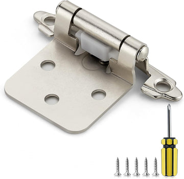 50 Pack 25 Pairs 1/2 Inch Overlay Cabinet Door Hinges Kitchen Satin Nickel Semi-Concealed Face Mount Self-Closing