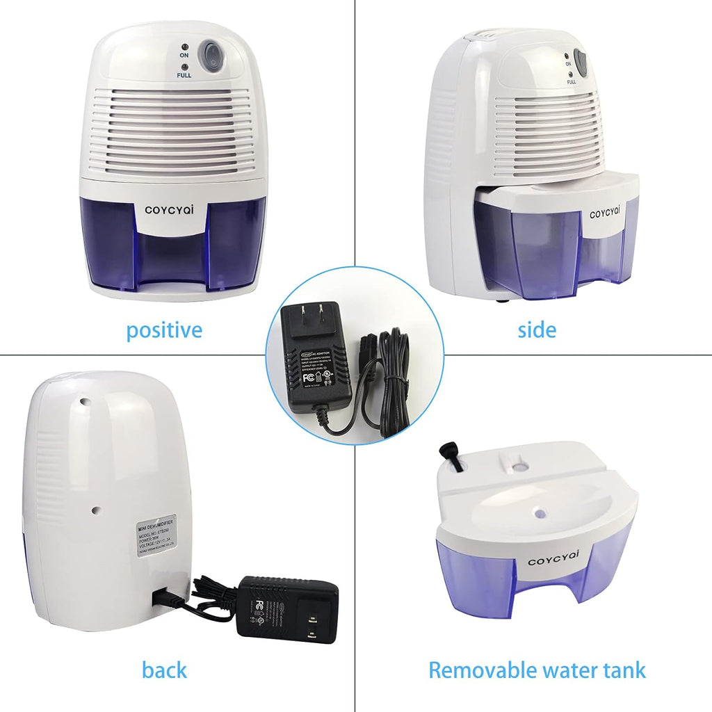 Small Dehumidifier,12V3A adapter，1200 Cubic Feet (215 sq ft) Portable Mini Dehumidifier Quiet Use for High Humidity in