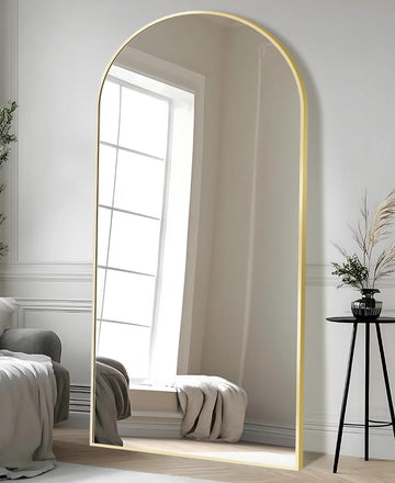 76x35 Inch Gold Arched Full Length Mirror with Hooks