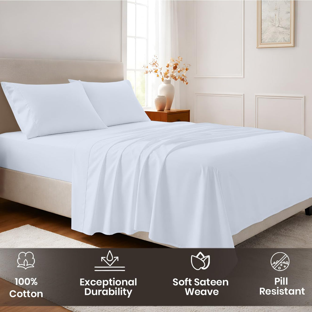 100% Egyptian Cotton Sheets Queen Size - Cooling Sheets, Soft Breathable Light Blue Bedding, Luxury Bedding, Luxury