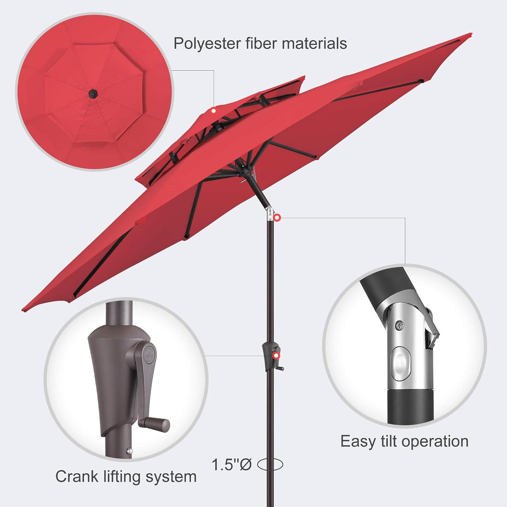 9FT Outdoor Patio Umbrella - 2 Tiers Table Umbrella Waterproof UV Protection