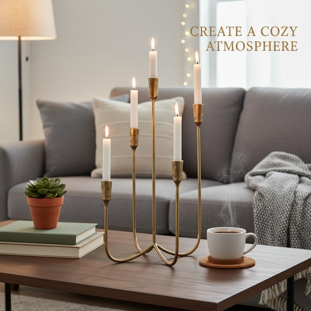 Candelabra for 5 Taper Candles – Hand-Forged Candle Holder with Elegant Vintage Finish – Decorative Centerpiece for
