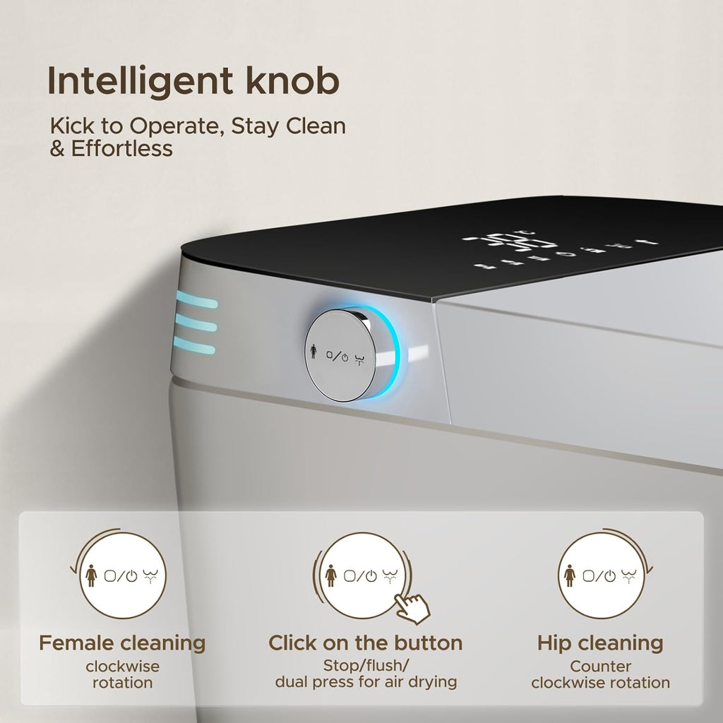 Smart Toilet, One Piece Bidet for Bathrooms, Modern Elongated Toilet with Warm Water, Dual Auto Flush