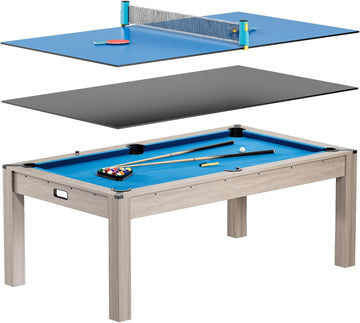 7 ft Pool Table Combo,3 in 1 Pool, Dining, & Table Tennis with Full Accessories,HDF Wood Grain Finish & Chrome Accents