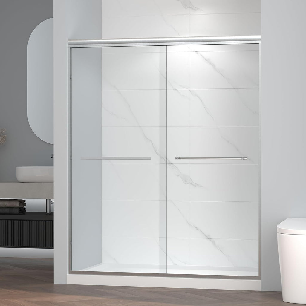 56-60" W x 72" H Semi-Frameless Bypass Sliding Shower Door, Easy-to-Clean Treated Clear Tempered SGCC Glass