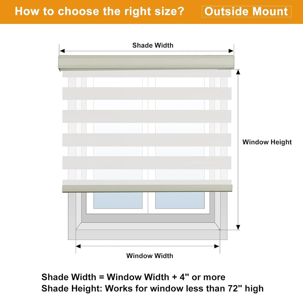 Custom Size Cordless Zebra Blinds for Windows Free-Stop Roller Windows Shades Dual Layer Light Control for Day and