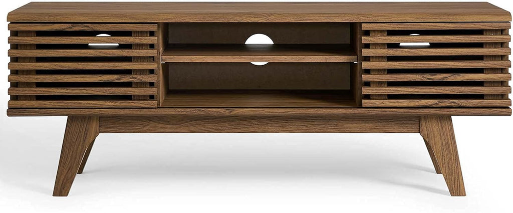Render 46" Mid-Century Modern Low Profile Media Console TV Stand, 46 Inch, Walnut