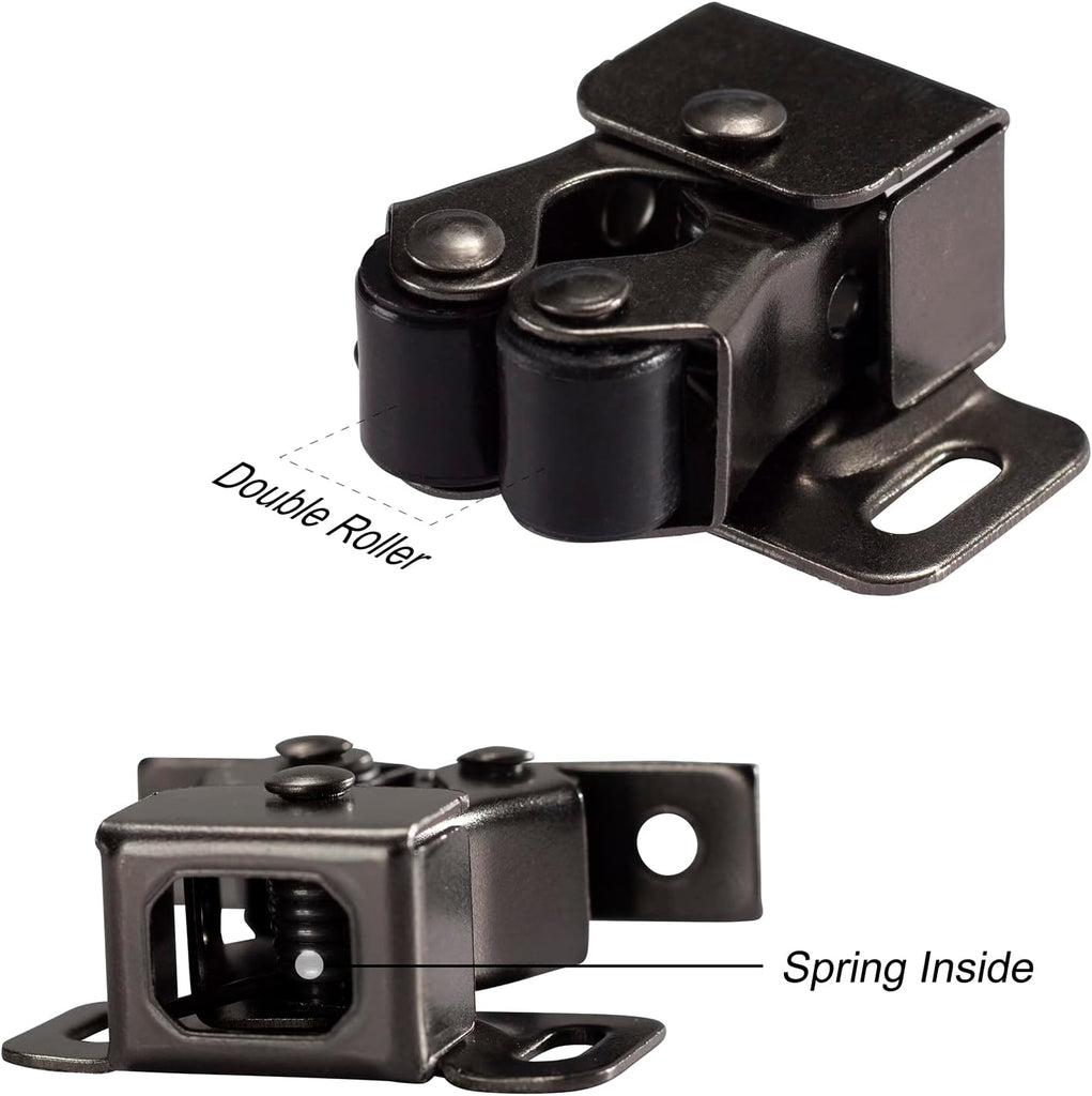 8 PCS Cabinet Latch Double Roller Catch Hardware Door Latches and Catches, Black Nickel