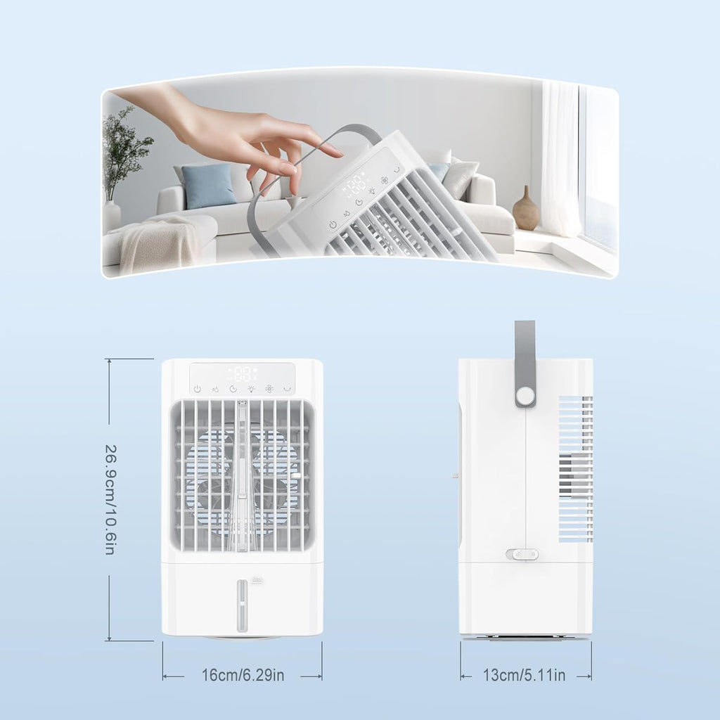 Portable Air Conditioner Fan, Mini Evaporative Air Cooling Fan with 3 Speeds & 1-8H Timer