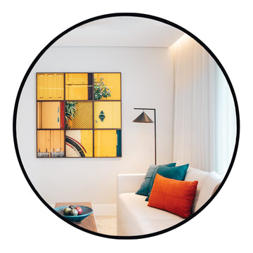 Large Round Mirror, 30 inch Circle Mirror, Matte Black Metal Frame