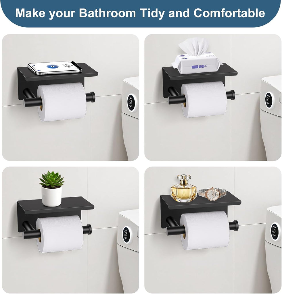 Matte Black Bathroom Hardware Set, 5 Pieces Black Towel Bar Bathroom Accessories Set, Upgraded Toilet Paper Holder