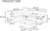 Leather 3-Piece L-Shaped Couches for Living Room, Sectional Sofa with Storage Ottoman & Movable Chaise
