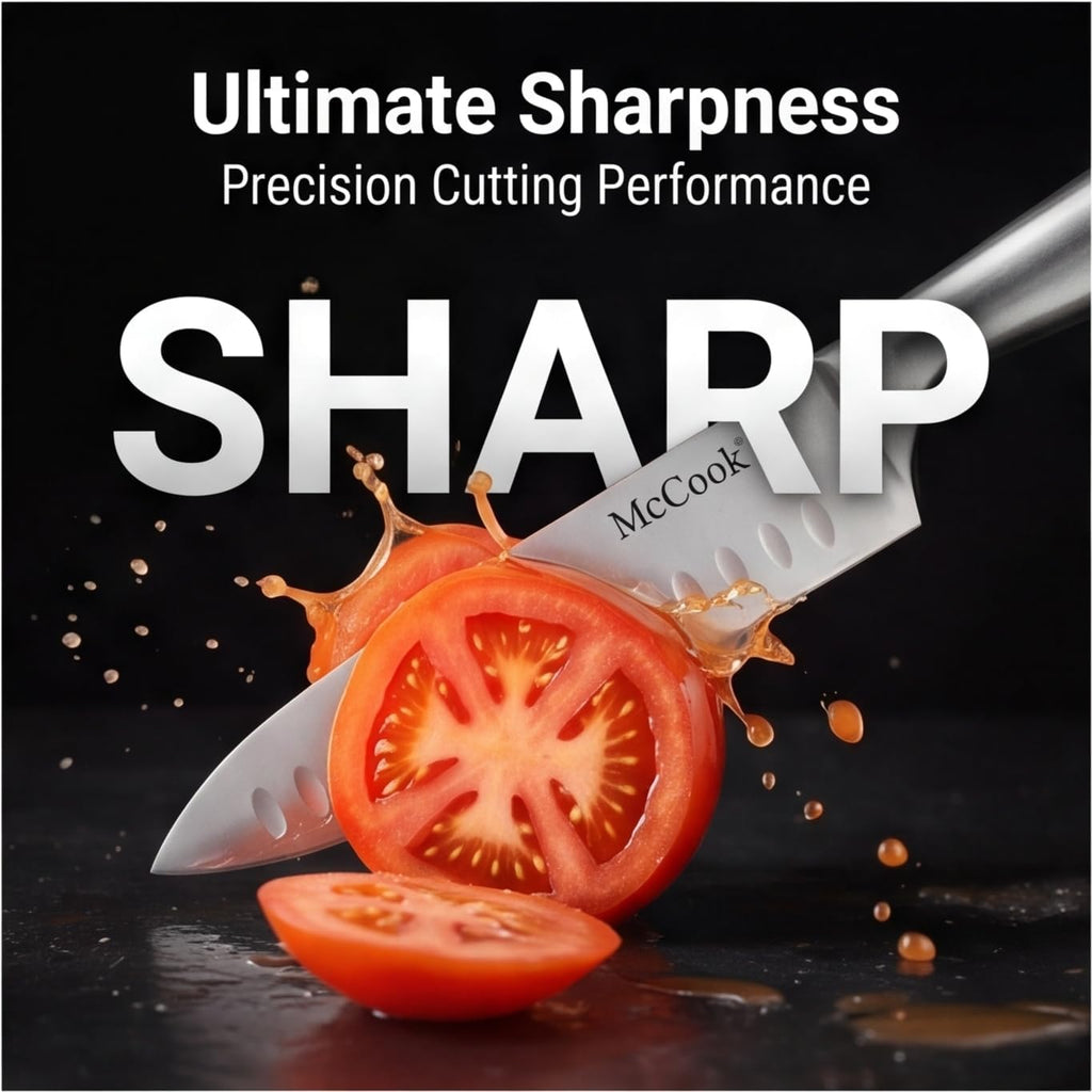 Knife Set Kitchen Steel Knife Block Set w Built-in Sharpener | German Forged Stainless Steel,15 PC,Razor