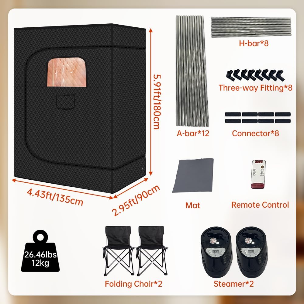 1-Person Portable Steam Sauna Tent for Home, 3L 1500W Sauna Box for Relaxation & Detoxification with Folding Chair