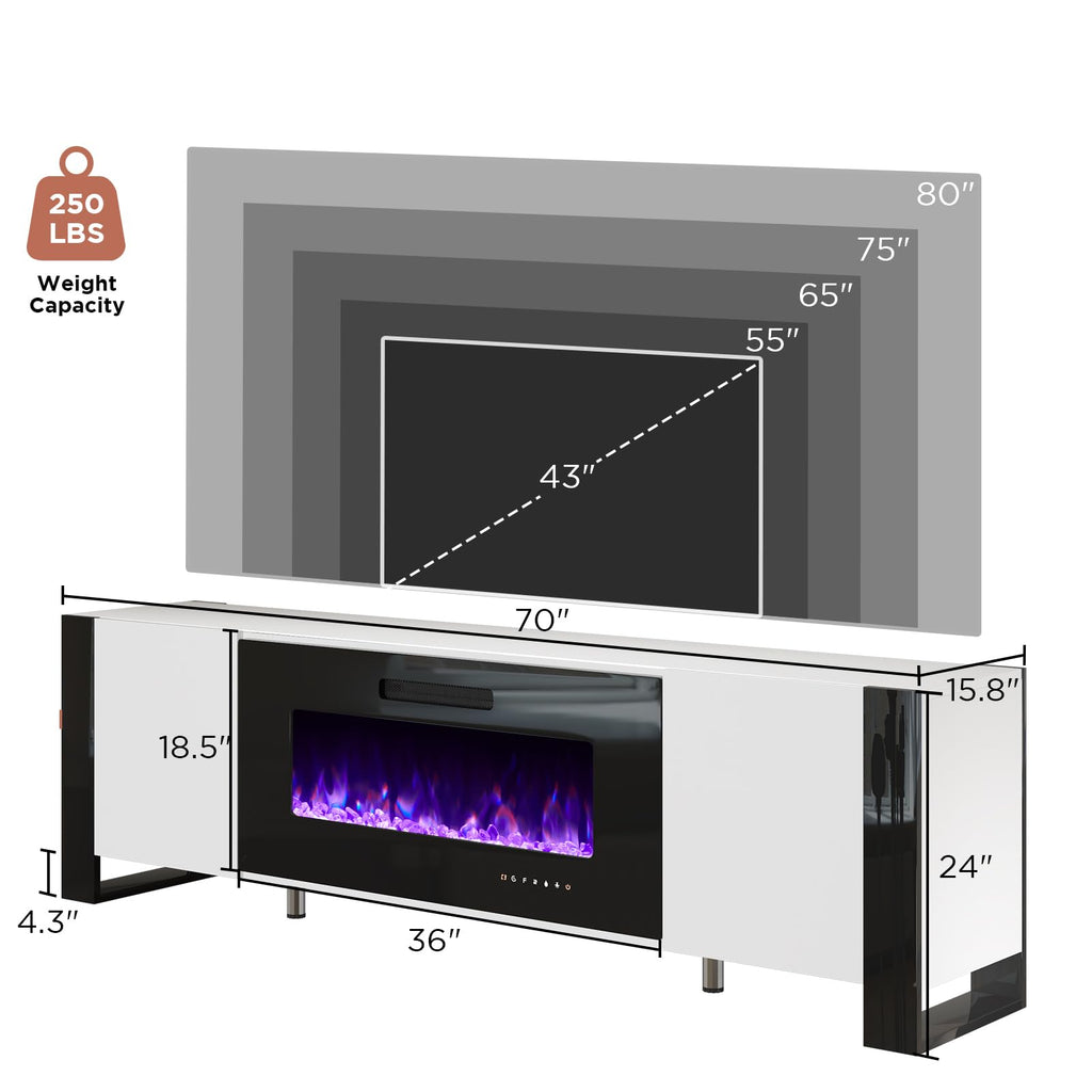 70" Modern with 36" Electric Fireplace