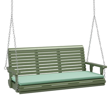 5 FT Heavy Duty Porch Swing With Cushion, 880 LBS Wooden, Green